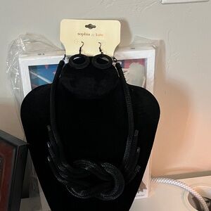 Black Knotted Statement Necklace and Earring Set